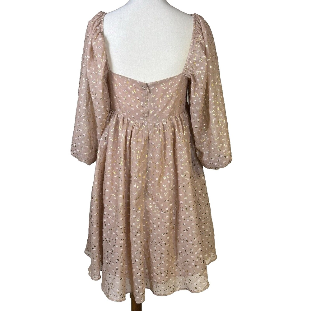 Storia Anthropologie Womens Dress Sz S Metallic‎ Babydoll Mini Puff Sleeve - Picture 8 of 11